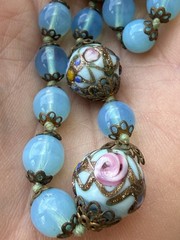 Antique Venetian Murano Wedding Cake Blue Opalescent Glass Beaded Necklace