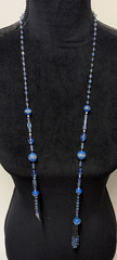 Antique Flapper Cobalt Blue Art Glass Bead Necklace 22″ Art Deco Tassel