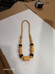 Vintage 1970’s Chunky Wood Bead Statement Necklace “Boho” 26in Matinee/Barrel…