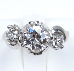 Antique 1920’s 3 Diamond Engagement Platinum Ring Size 5.5 UK-K1/2 EGL USA Deco