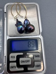Black Baroque Pearl Earrings, Iridescent Peacock Color, Sterling Silver