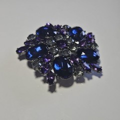 Dark Silver Tone Purple Blue Gray Rhinestone Brooch