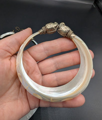 Vintage Carved Mother of Pearl Bib Necklace and Elephant Head Bangle Bracelet