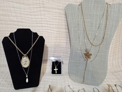 Vintage Mixed Metal Necklace Lot Mesh Flower Pendant Lariat Necklace Bolo