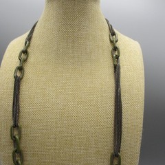 Kenneth Cole Necklace Green Enameled Links Gunmetal Tone Chains Opera 36 Inch