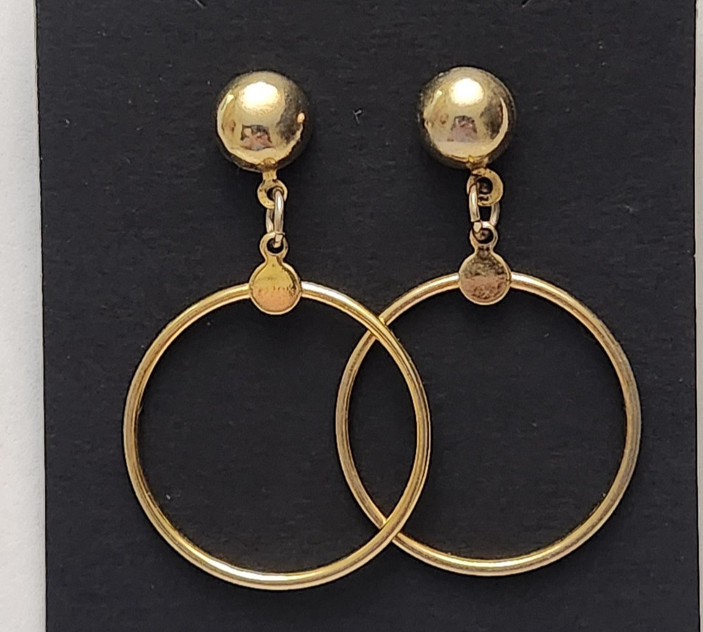 Vintage Dangle Circle Hoop Earrings Pierced- GoldTone Lightweight