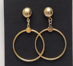 Vintage Dangle Circle Hoop Earrings Pierced- GoldTone Lightweight