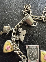 Vintage Sterling Silver Guilloche Hearts Turtle Articulated 19 Charms 44g