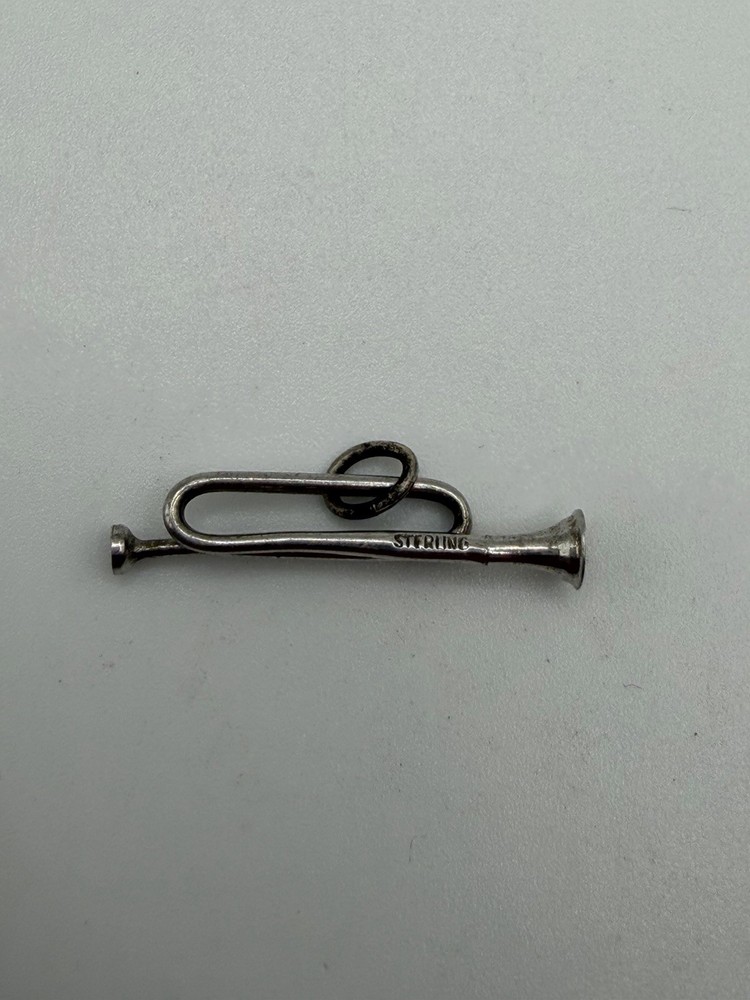 Vintage Bugle Sterling Silver Charm For Necklace Or Bracelet 925