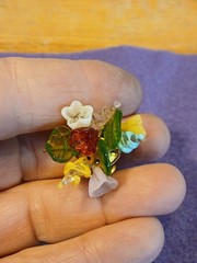 Lovely Fruit Salad Vintage Wired Blown Glass Flower Clip Earrings