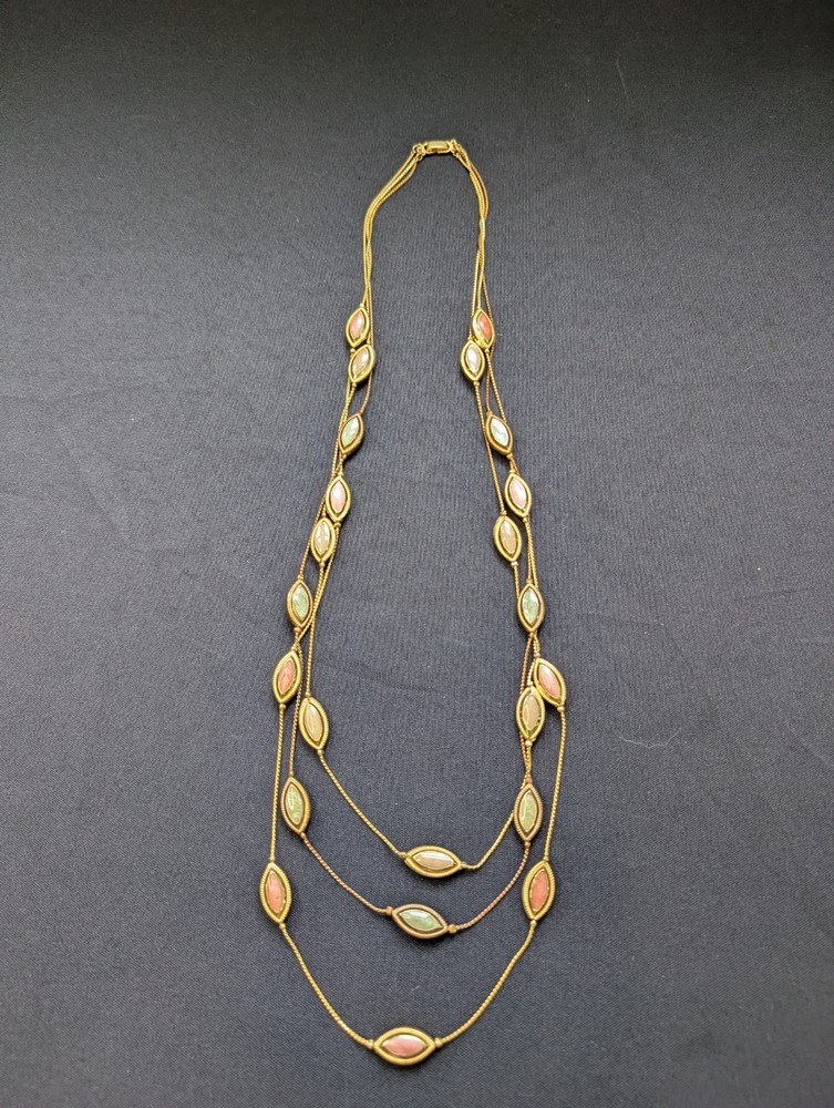 Vintage Casual Corner Triple Strand Enamel Necklace