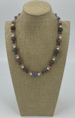 Natural Stone Necklace Green Purple Crystals Choker 17 Inch