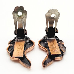 Modernist Copper Wings Climber Style Clip On Earrings Artisan Style Unsigned