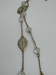 VINTAGE GOLD TONED CHAIN NECKLACE FILIGREE CLEAR BEADS EXTRA LONG