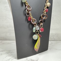VTG Signed Erickson Beamon Runway Statement Necklace Flower Swirl Glass Pendant