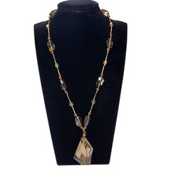 Premier Designs Prism Pendant Necklace Gold Glass Prism Beads Vtg Chunky 14″