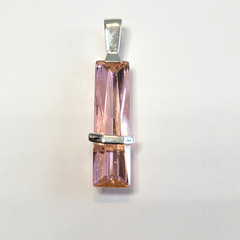 Vintage Pink Cubic Zirconia Baguette Pendant Silver 925, Modernist, 1 5/8″L