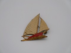 (3) Vintage Sailboat Nautical Seashore Pins RED BLUE TAN