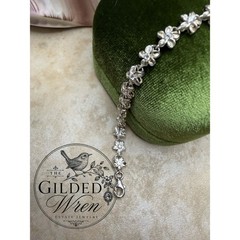 Vintage 925 Sterling Silver Hawaiian Plumeria Flower Bracelet Simulated Stone