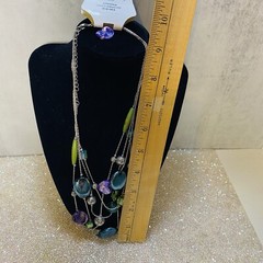 Vintage JC Penny Costume Jewelry Necklace & Earrings Stones 💜💚 & Chain