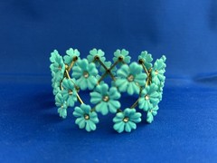 VTG 1950s-60s Gold tone EXPANDABLE Turquoise Daisy FLOWER LINK CUFF BRACELET