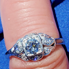 Original EARTH MINED DIAMOND Deco Engagement Ring VINTAGE PLATINUM Solitaire 8