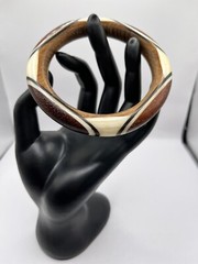 Modern Chic Geometric Bangle Bracelet, Wood, Horn, Bone Inlay Hand Crafted 8.25”
