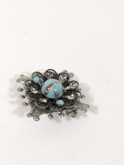 Damaged!! VTG Silver Tone Faux Turquoise Cabochon Round Pendant Brooch Pin 1.25″