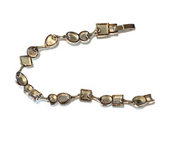 Vintage Silver Tone & Faux Moonstone Bracelet Dainty 80’s with Fold Over Clasp