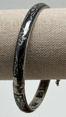 Vintage Siam Sterling Silver Black Niello Hinged Bangle Bracelet 925 10.91g