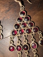 Vintage .925 Sterling Silver Grape Cluster Style Dangle Earrings Genuine Garnets
