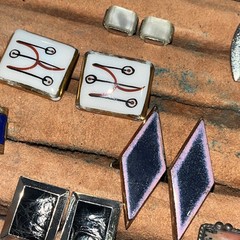 14 Pairs Vintage MCM Sterling Silver Cufflinks Unknown Makers Enamel Copper