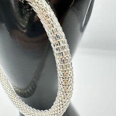 Vintage Silver-Tone Wide Mesh Chain Cuff Bracelet Unisex