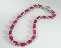 Sterling Silver 925 Lab Created Pink Ruby Tennis Bracelet 8″