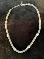 Silver Tone Mesh Necklace with Spacer Rings 15–18 in Adjustable