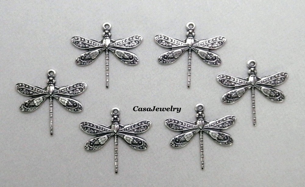 #2002 SM ANTIQUED STERLING SILVER PLATED DRAGONFLY W/TOP HANG RING – 6 Pc Lot