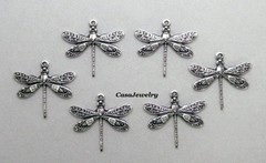 #2002 SM ANTIQUED STERLING SILVER PLATED DRAGONFLY W/TOP HANG RING – 6 Pc Lot