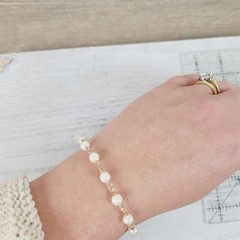 Vintage Wired Mid Century 10K Yellow Gold 5.7mm Pearl Chain Link Bracelet 7.5″