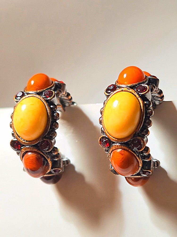 RJ Graziano Natural Stone and Silvertone Hoop Clip Earrings