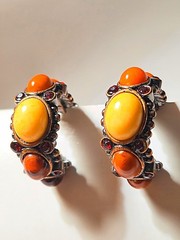 RJ Graziano Natural Stone and Silvertone Hoop Clip Earrings