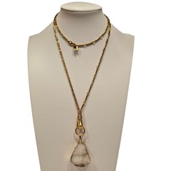 Designer John Wind Maximal Art Hand Door Knocker Geode Gold Tone Necklace