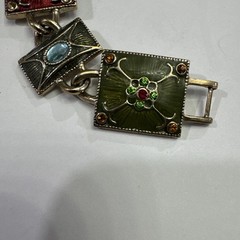 Liz Claiborne Boho Enamel Rhinestone LC Signed Vtg Statement Bracelet Artsy