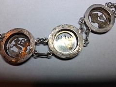 Vintage Egyptian Revival Silver Bracelet. Circular Panels Ornate Egyptian Motifs