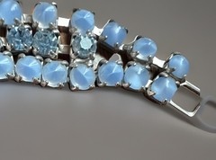 Vintage Blue Moonstone Bracelet Glass Rhinestones Silver Tone 6.5 In.