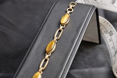 Vintage WRE 1/20 12K GF Tiger Eye Bracelet 1950s Gold Filled 7” Bezel Set Stones