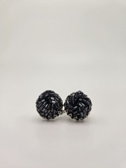 Miriam Haskell Silver-Toned with Black Beads Earrings Mid-Century Screw-Back