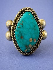 Antique 1920s Navajo .925 Sterling Silver Natural Turquoise Native American Ring