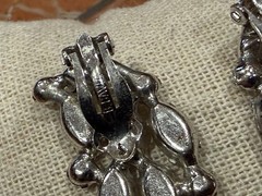 B. DAVID ART DECO VINTAGE IRIDESCENT RHINESTONE NAVETTE CLIMBER CLIP ON EARRINGS