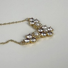 Vintage Monet Crystal & Faux-Pearl Gold-Tone Adjustable-Length Necklace 16″