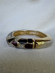 Lanvin Paris Hinged Bangle Bracelet Enamel Gold tone Rhinestone